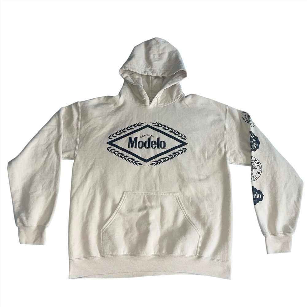 ModelCo Cream Hoodie with Navy Modelo Logo - Men